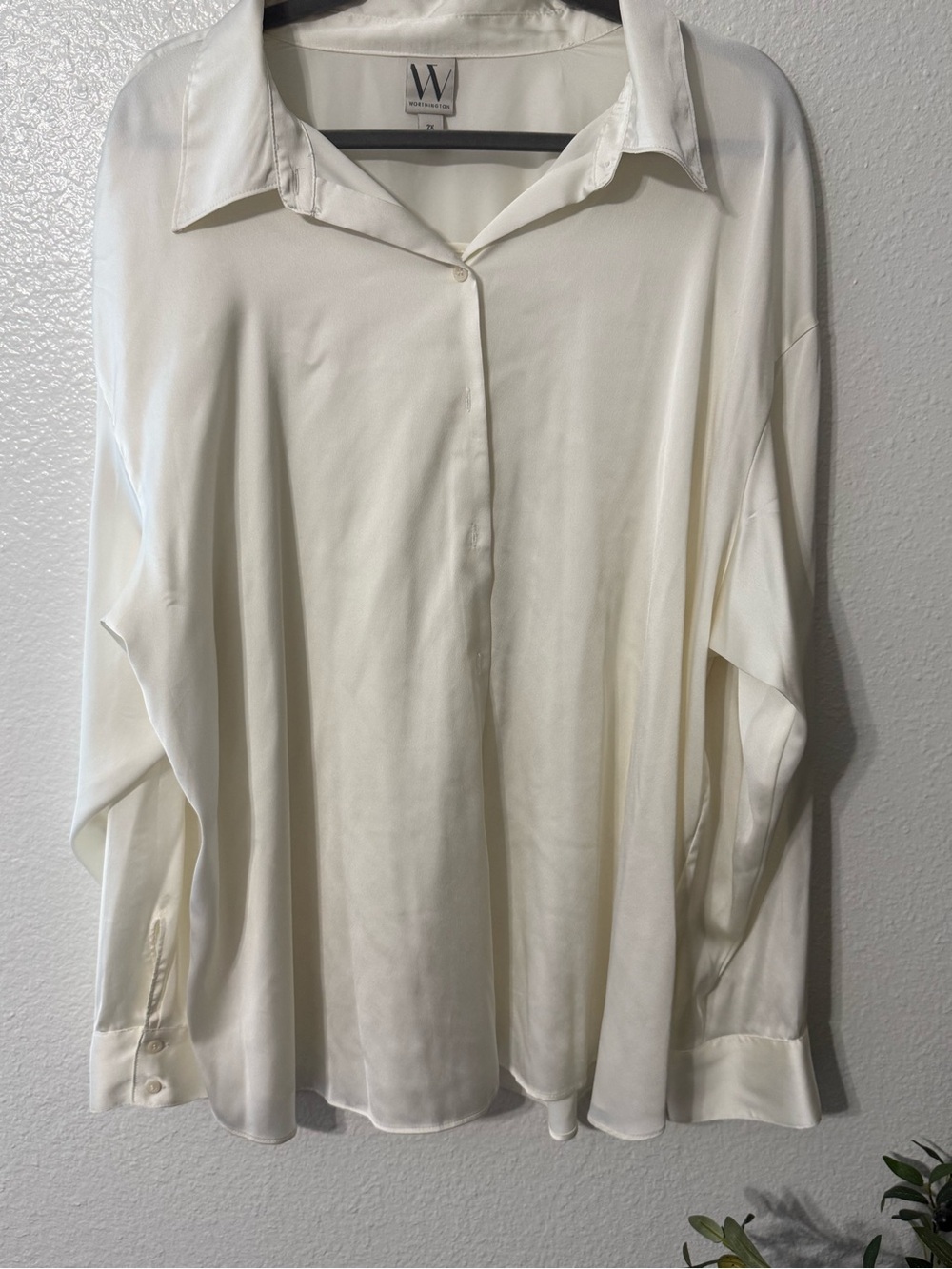 Worthington Satin Button Front Blouse 2X Ivory
